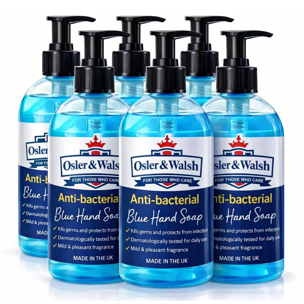 Osler & Walsh Antibacterial Hand Soap 6 x 500ml | Made in UK Liquid Hand Wash | Moisturising Formula | Kills 99.9% Bacteria | Bulk Pump Bottles for Home Office Commercial Use