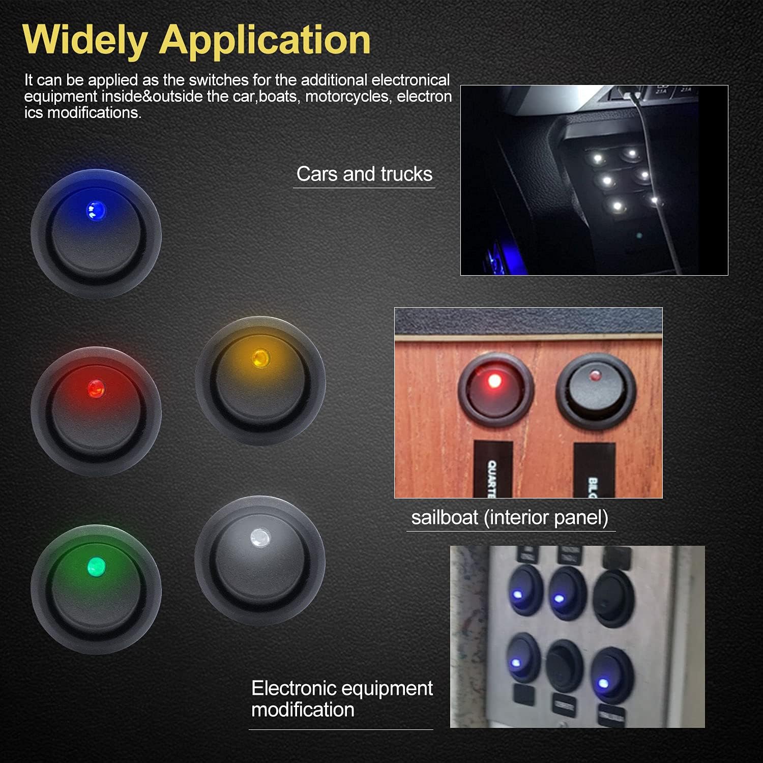 Twidec/8Pcs SPST Round Dot Lighted Rocker Switch Toggle Control for Car Or Boat 20A 12V DC On/Off Red LED Light with Pre-soldered Wires KCD2-102N-R-X
