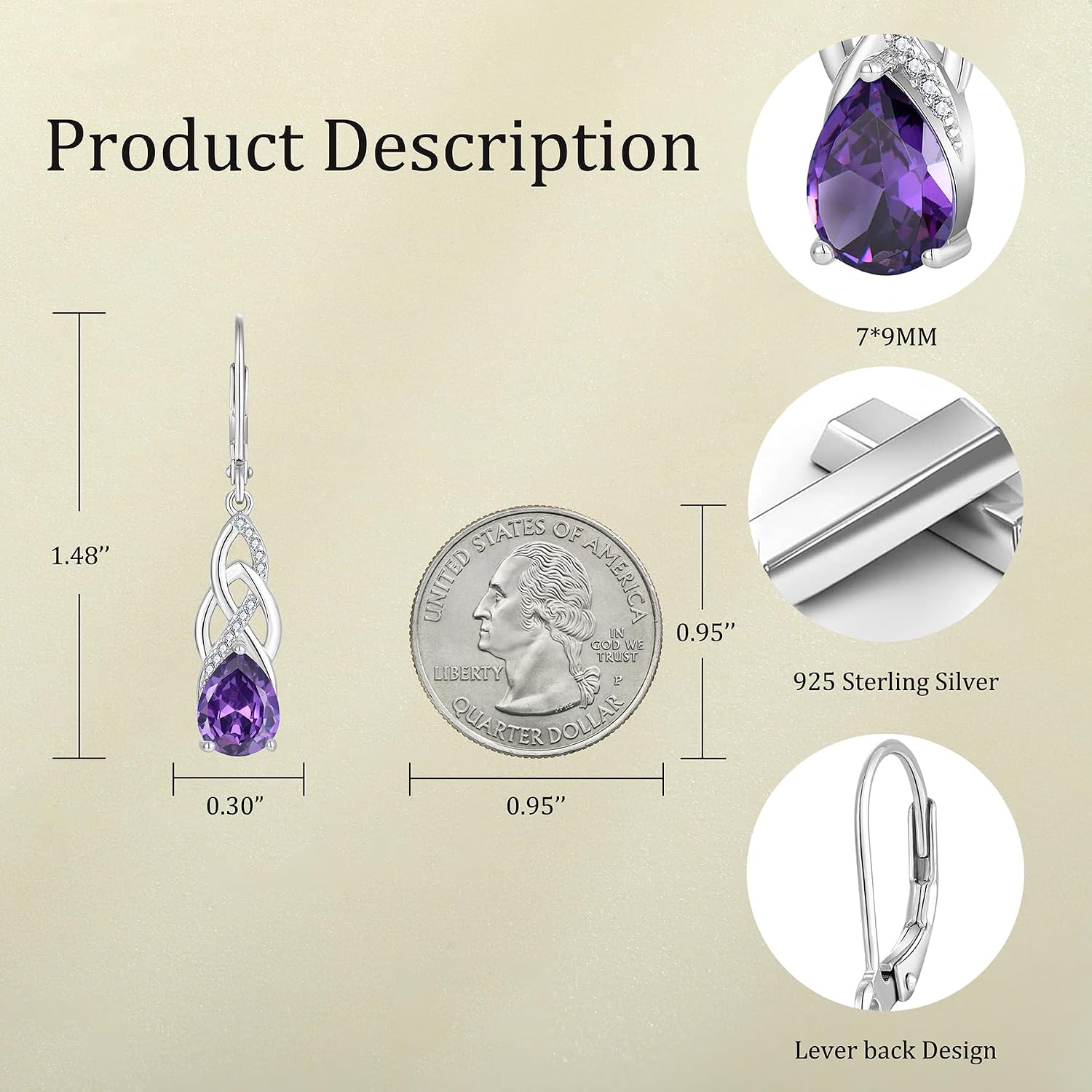 JO WISDOM Women Celtic Knot Infinity Dangle Earrings for Women Sterling Silver February Birthstone Amethyst Earrings Irish Twisting Drop Earrings Jewelry for Women, HE12814B