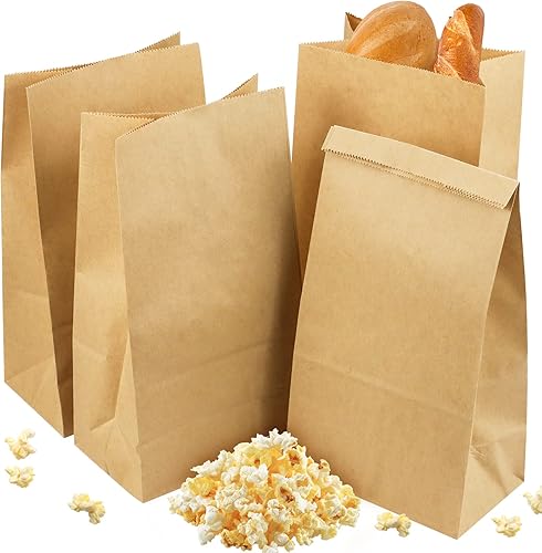 BadenBach Paquete de 120 bolsas de papel kraft, 5.12 x 3.15 x 9.45 pulgadas, duradera pequeña bolsa de almuerzo de 4 libras, galletas, pan,