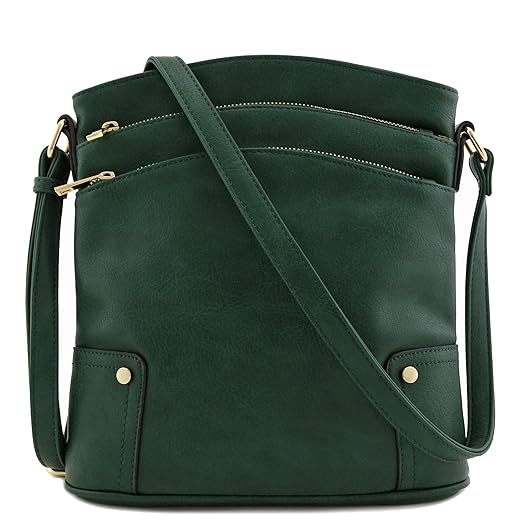 ALYSSA Triple Zip Pocket Large Crossbody Bag (Hunter Green)