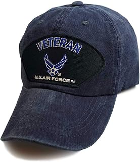 US Air Force Veteran Wings Patch on Vintage Blue Hat - Officially Licensed, Vintage Blue, One Size-Large