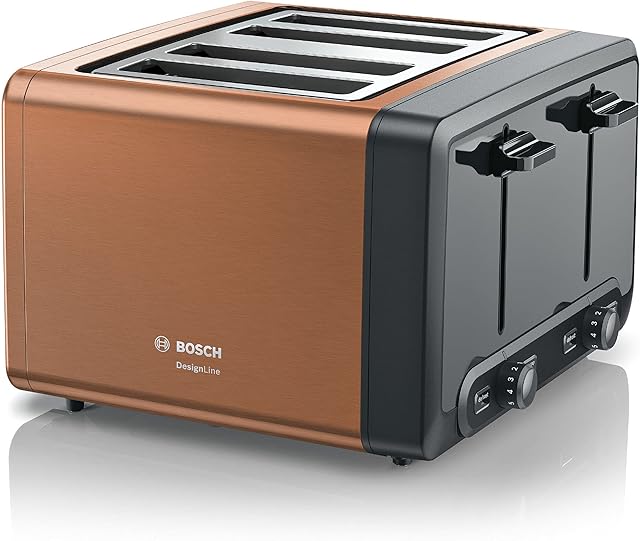 Bosch DesignLine Plus TAT4P449GB 4 Slot Stainless Steel Toaster with variable controls - Copper