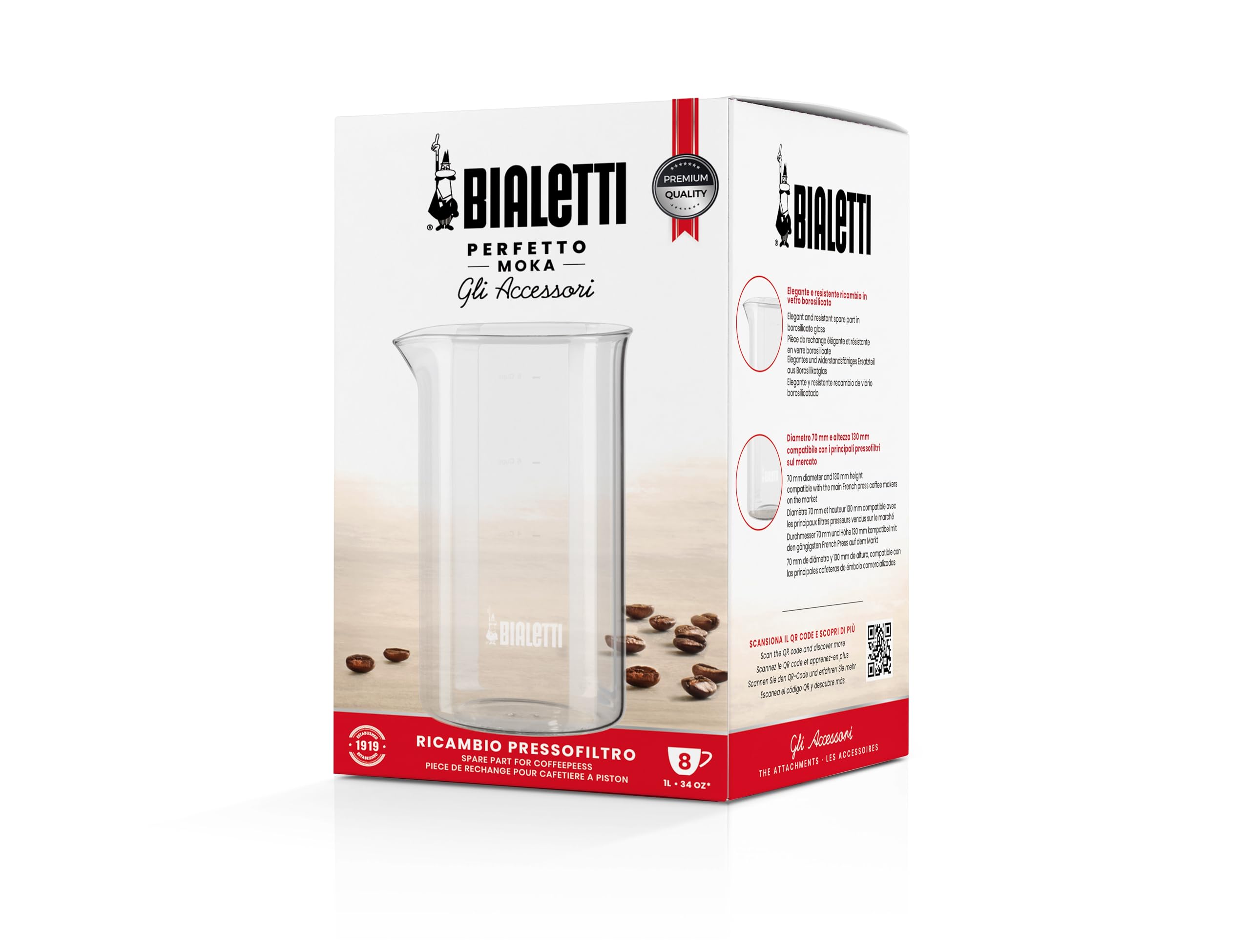 Amazon.com | Bialetti 3240 Caffettiera Spare Glass 1 Litro 8 Tazze,  Trasparente, Altro: Coffee Servers