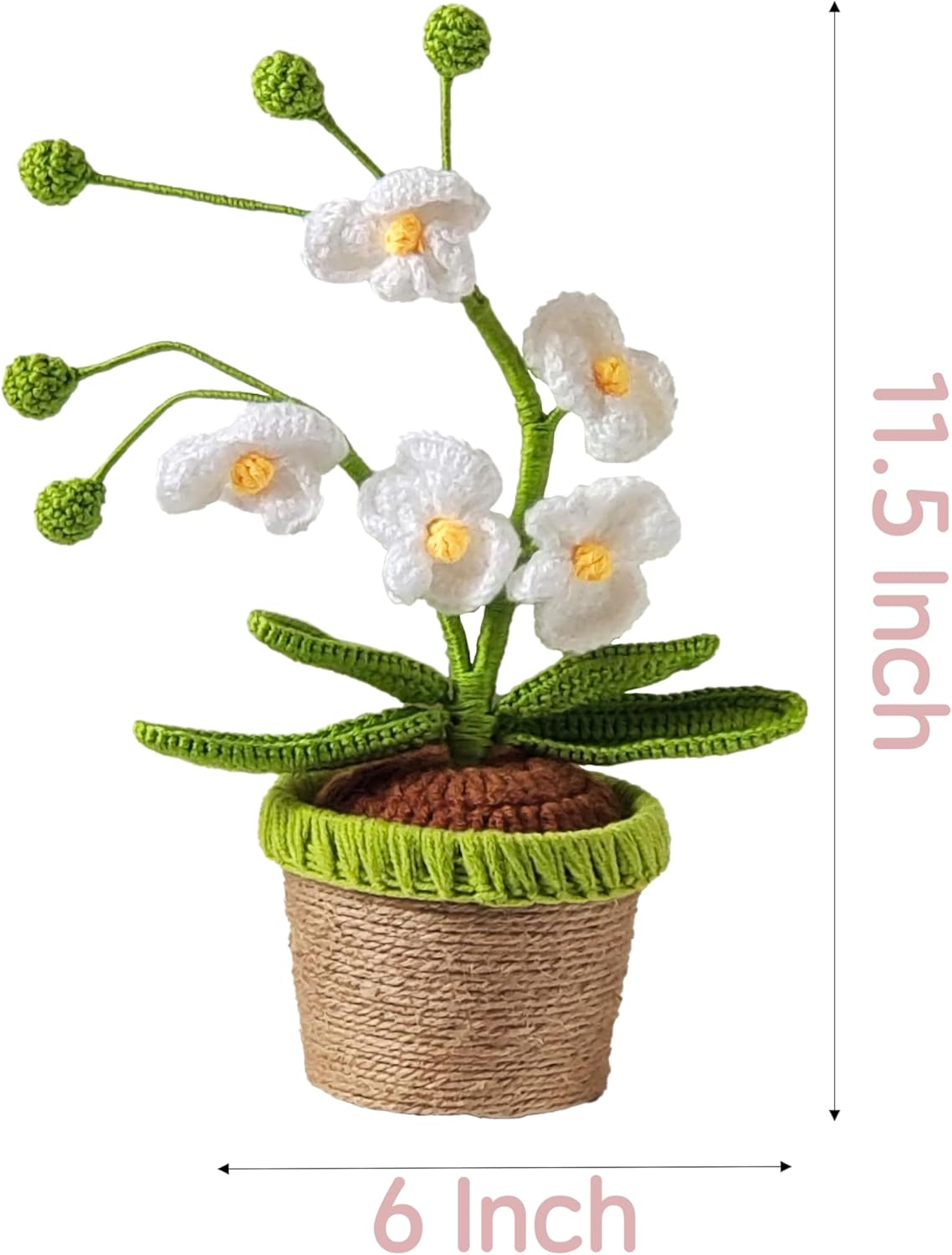 Handmade Crochet Orchid Potted Plants, Knitted Artificial Forever Flowers with Exquisite Pot, for Friends, Women, and Kids, Ideal for Home Decorations and Office Desks (White)