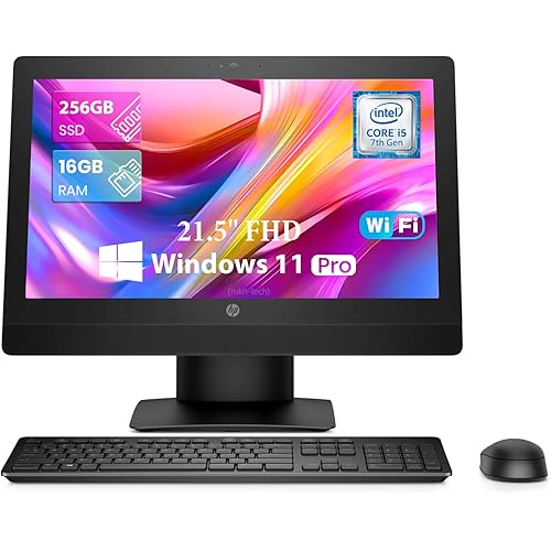 HP ProOne 600 G3 All-in-One Desktop Computer PC, 21.5" FHD Display, Core i5-7500 3.4GHz, 16GB RAM, 256GB SSD, Keyboard and Mouse, WiFi, Windows 11 Pro (Renewed)