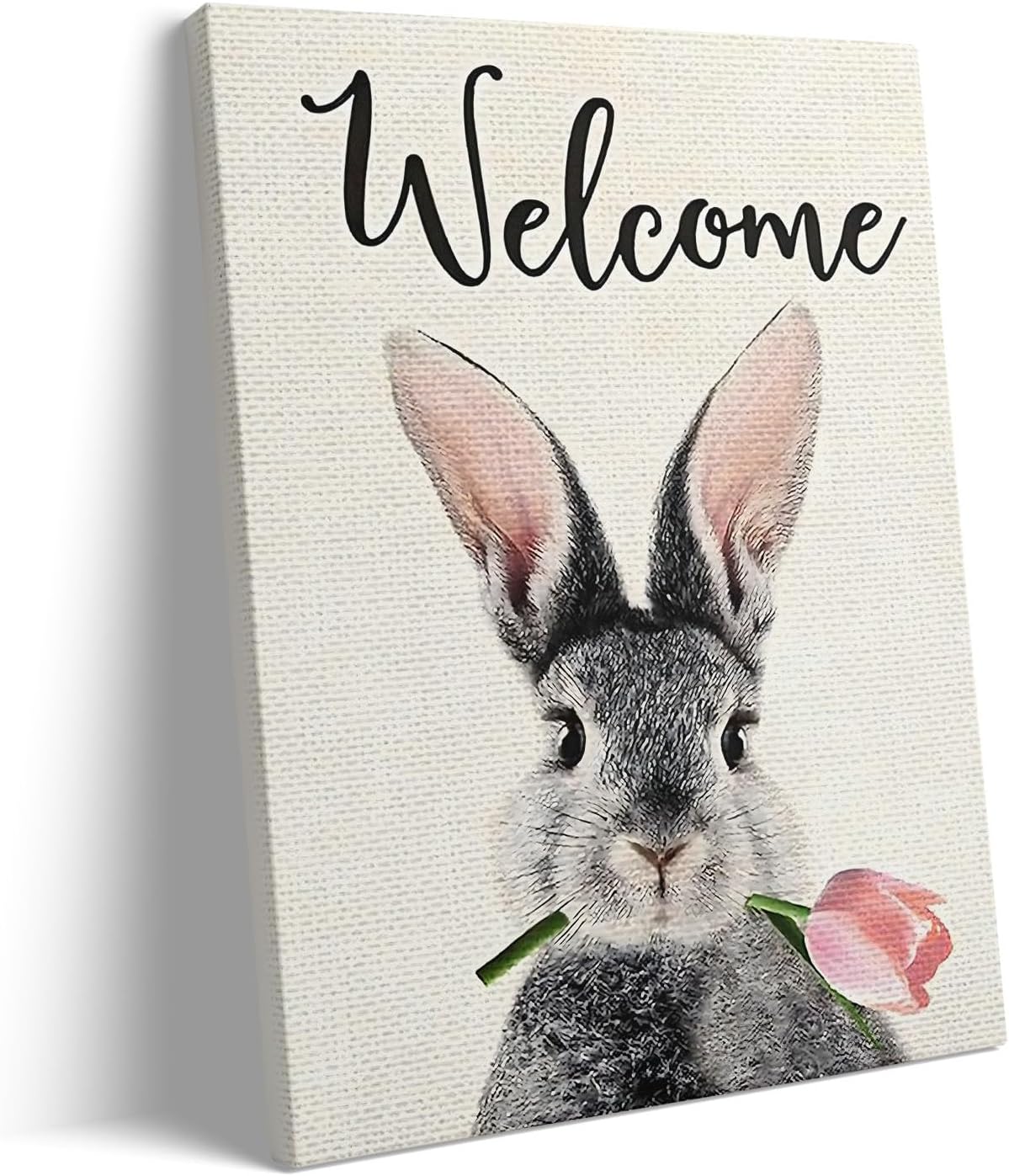 Easter Bunny Canvas Wall Art Rustic Tulip Rabbit Poster Prints Art Vintage Farmhouse Aesthetic Wall Decor for Bedroom Living Room Office Kitchen Holidays Lucky Pictures, Wooden Framed 11x14in