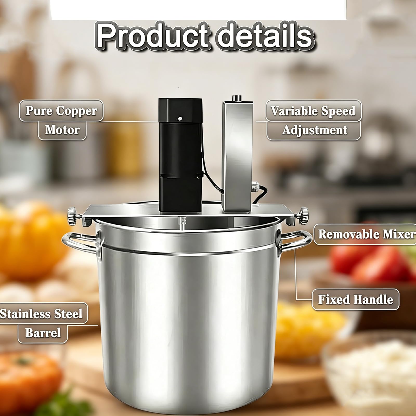 Mixer Elettrico Alimenti in Acciaio Inossidabile – Mescolatore Automatico Pentola con Raschiatore A 4 Lame; Macchina Mescolatrice Termica Livello Professionale per Cottura E Condimento 60l