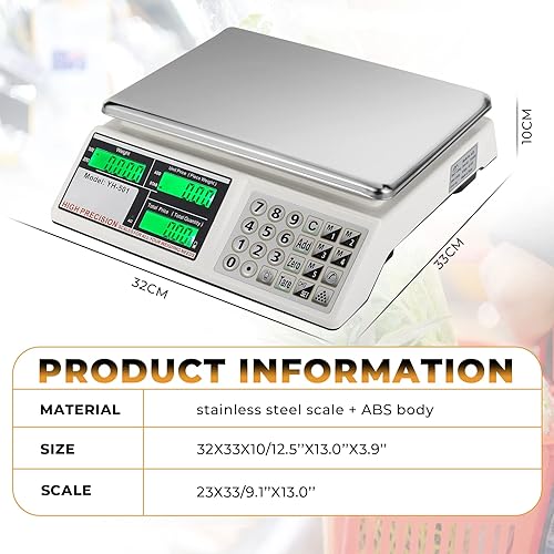 Miniatura 7 de Bonvoisin Báscula de computación de precios de 66 libras recargable para pesar alimentos comercial con 5 accesos directos báscula electrónica de