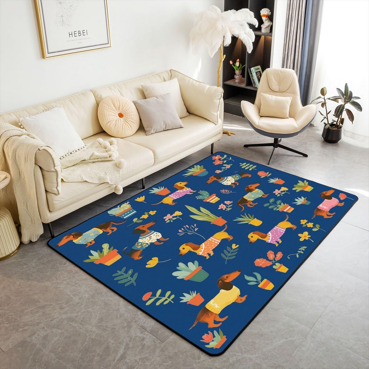 Erosebridal Dachshund Area Rug 3x5,Kids Sausage Dog Indoor Floor Mat for Bedroom Living Room Bedside Classroom,Cute Puppy Pet Carpet,Patchwork Buffalo Plaid Living Room Rugs,Washable