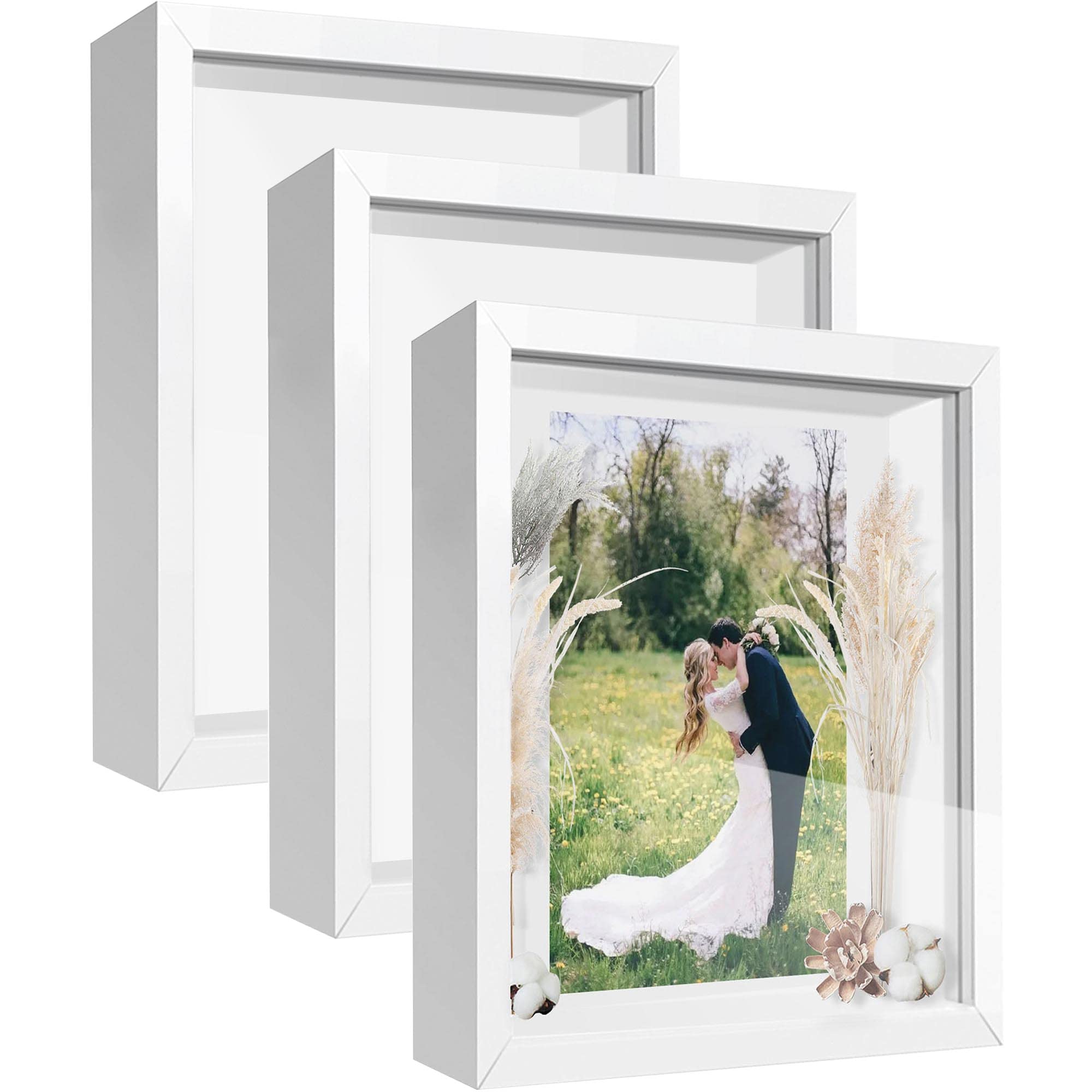 11x14 Shadow Box Frame Display Case with Letter Stickers, 3D Picture Frame, Display Case Box for Memorabilia, Baby Items, Wedding Memories, Crafts, Tickets and Photos (3Pcs-White, 11x14)