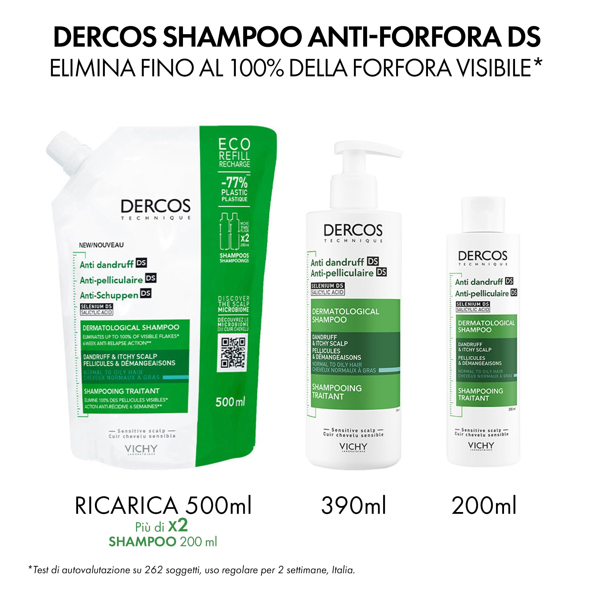 Vichy Dercos, Shampoo Anti-Forfora DS, Per Capelli da Normali a Grassi, Azione Riequilibrante, Effetto Anti-Ricomparsa, Arricchito con Disolfuro di Selenio e Acido Salicilico