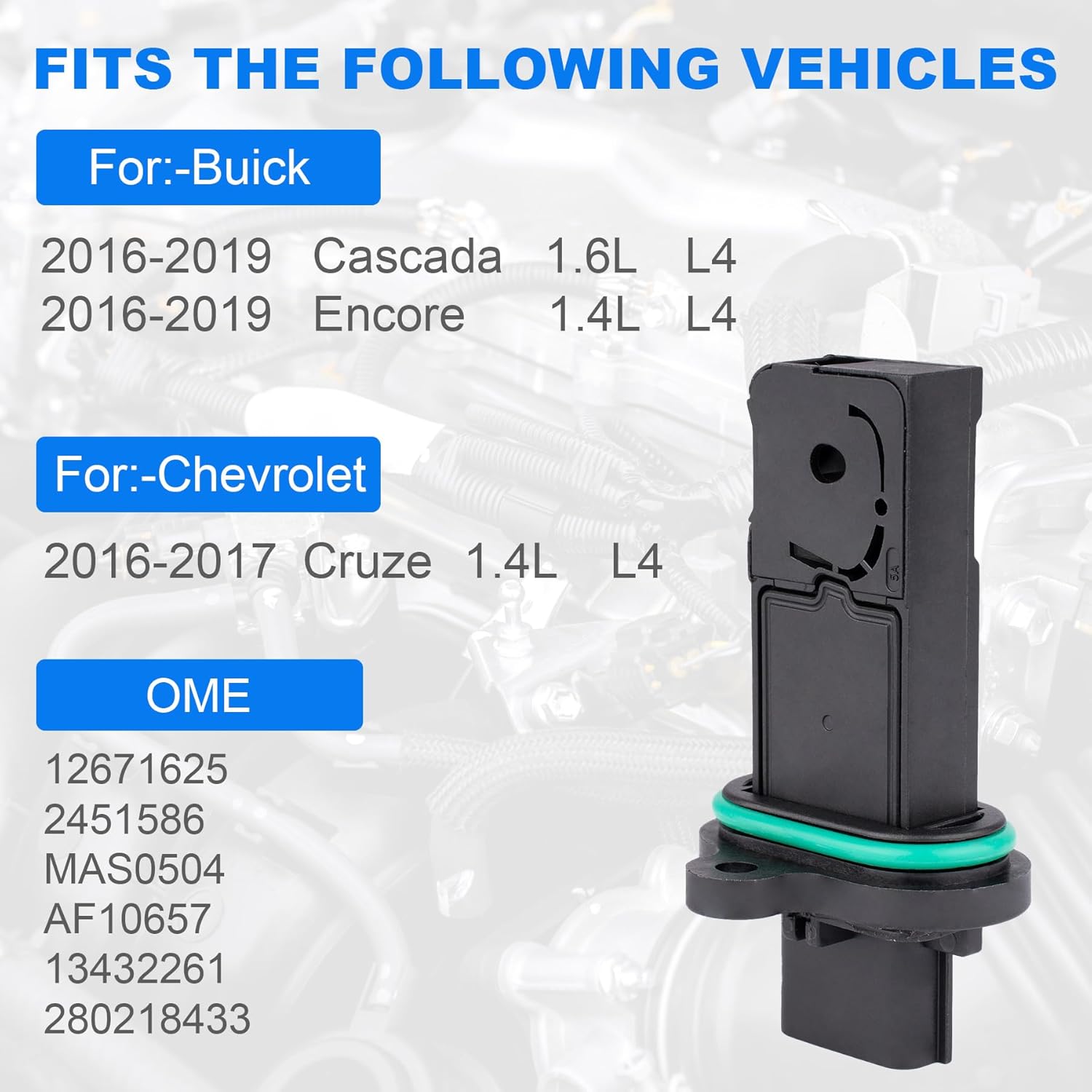 12671625 Mass Air Flow Sensor Meter MAF Compatible with for Chevy 2016-2017 Cruze 1.4L,for Buick 2016-2019 Encore 1.4L Cascada 1.6L,MAF Sensor Replaces 0280218433 13432261