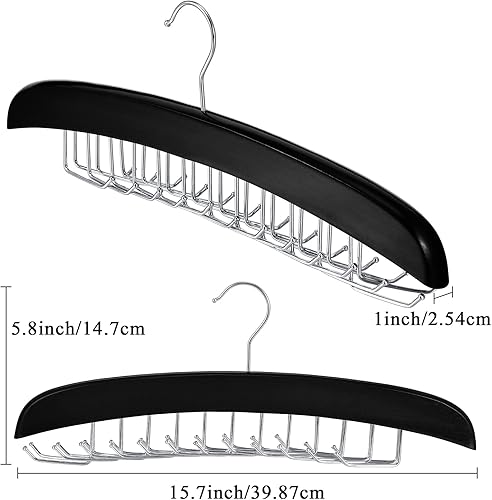 Miniatura 9 de 2 piezas de madera para cinturón de corbata, ajustable, 24 ganchos para cinturón, colgador de cinturón, organizador colgante accesorios para hombres
