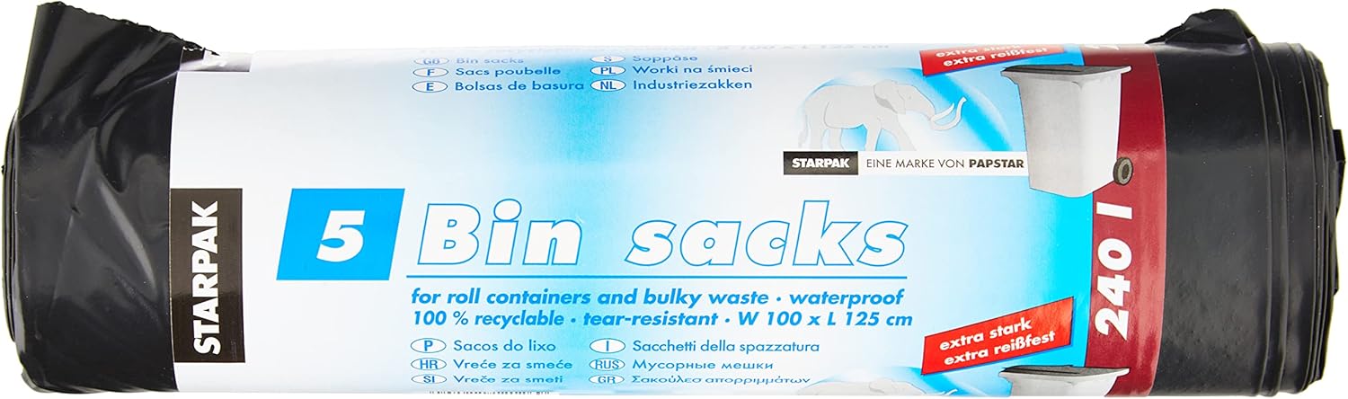 Papstar bin bag, LDPE film, Black , 125.00 x 100.00 x 125.00 cm