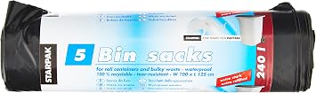 Papstar garbage bags / garbage bags (5 pieces) 240 l black made of LDPE film 125 x 100 x 125 cm for bulky waste and roll container garbage cans extra large extra strong extra tear-resistant #12126