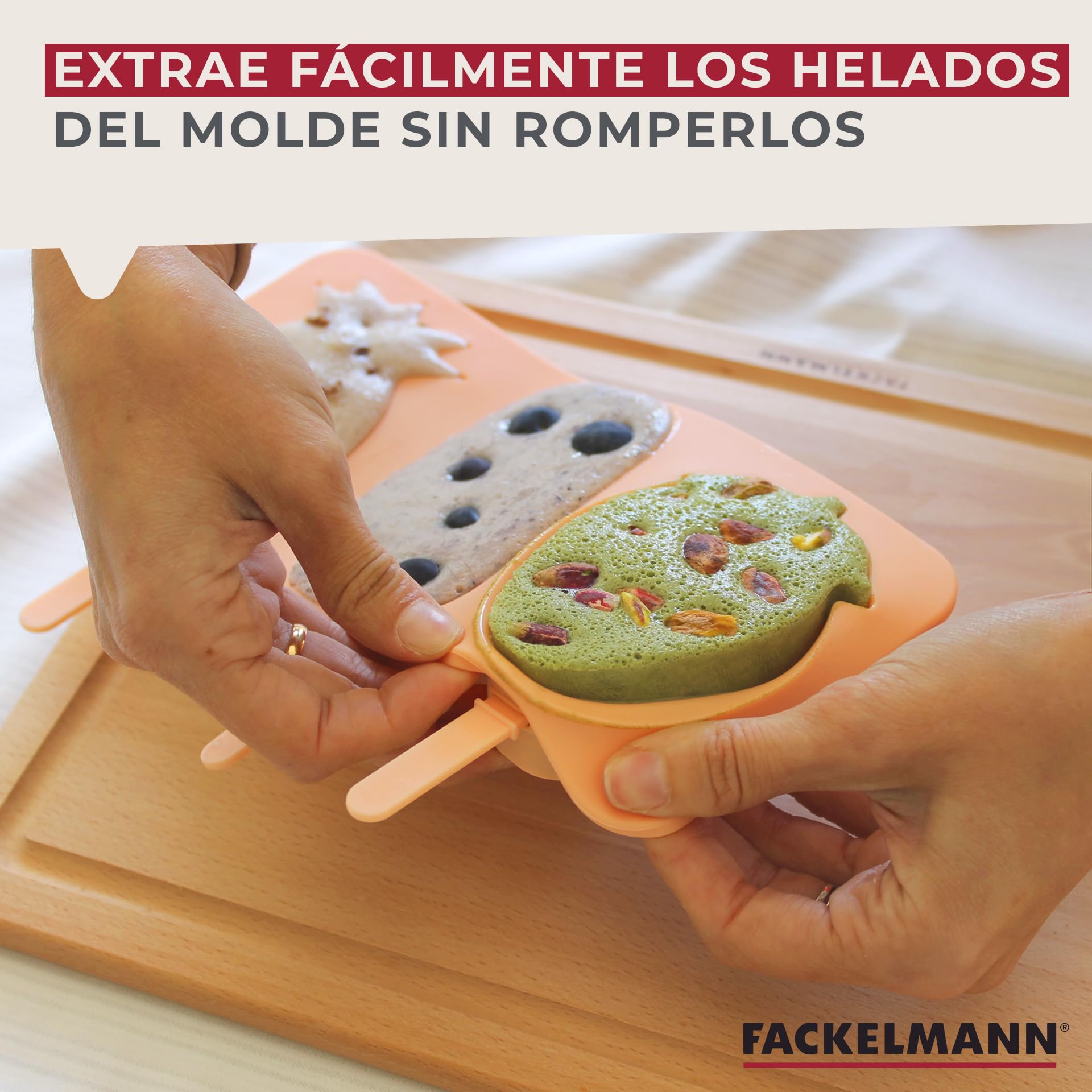 Fackelmann Molde de Silicona para Helados, Heladera de Silicona, Reutilizable, Soporta Temperaturas entre -40ºC y 230ºC, Apto para Horno y Congelador, Apto para Lavavajillas, Naranja Pastel, 1 ud.