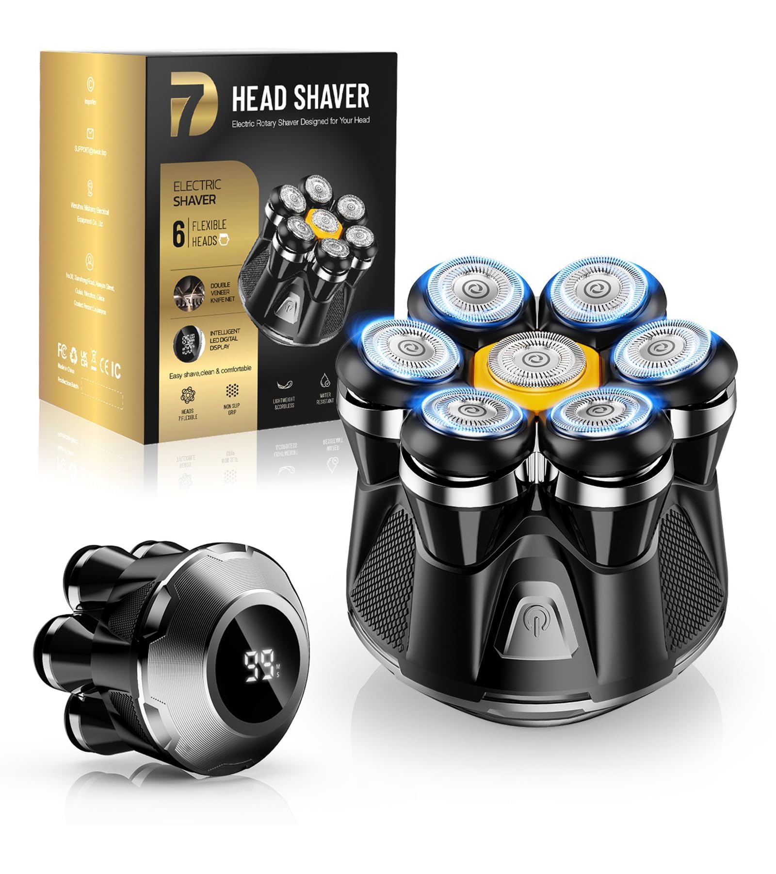 7D Electric Head Shaver for Bald Men, Wet & Dry Rotary Razor, Type-C, Green