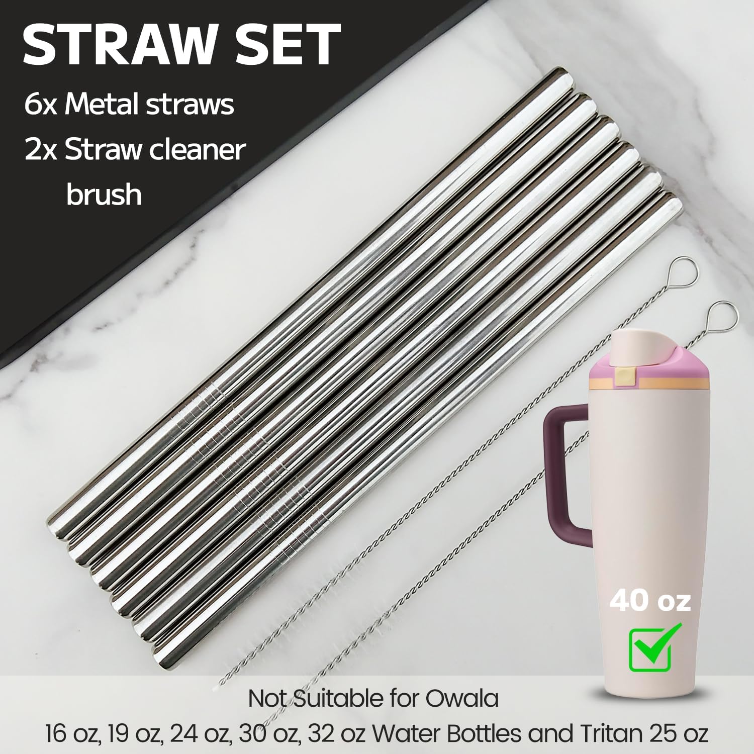 MIMORE Metal Straw for Owala Freesip Tumbler 40 oz - 6 PCS Satinless Steel Straws Compatible with Owala Straw Replacement - Resuable & Dishwasher Safe - Image 7