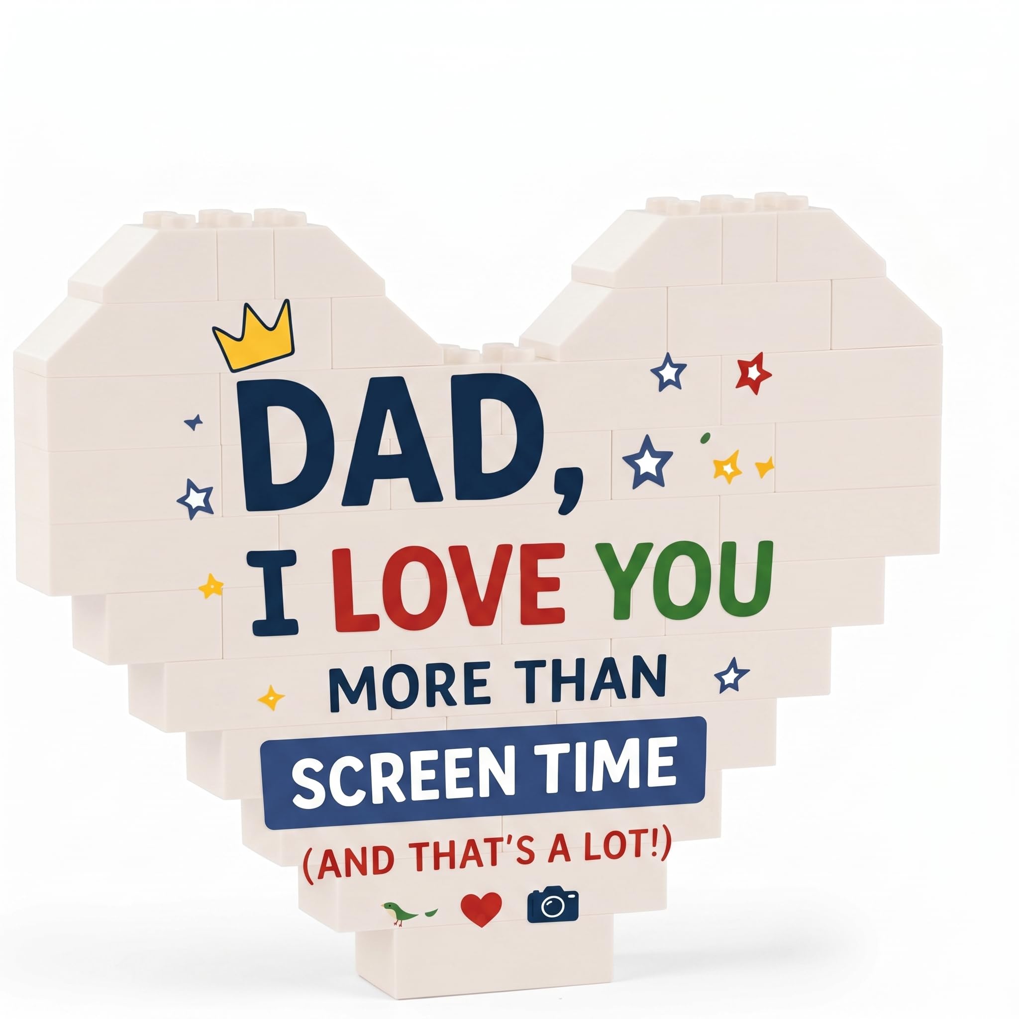 Runovate Dad Plaque Gift, Building Block Heart Tabletop Ornament, Funny Birthday Gift for Dad from Daughter Son, Fathers Day Present, Best Dad Ever Desk Decoration