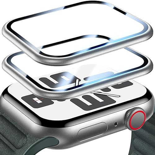 Uyiton Paquete de 2 protectores de pantalla para Apple Watch SE654 de 1.732 pulgadas, fuerte absorción Marco de aleación de titanio + vidrio