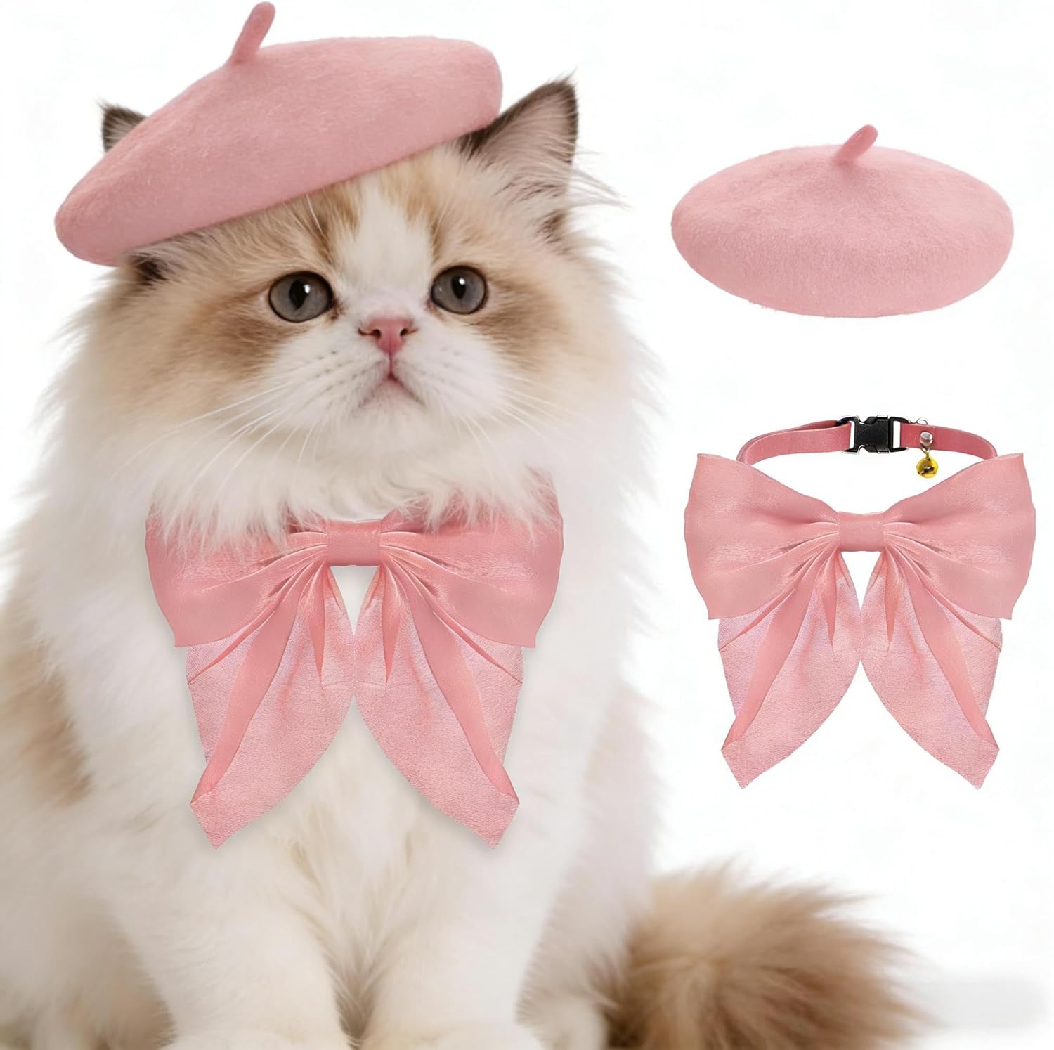 Gorra de Boina con Lazo para Perro Pequeño Gato Rosa - Disfraz Halloween Navidad
