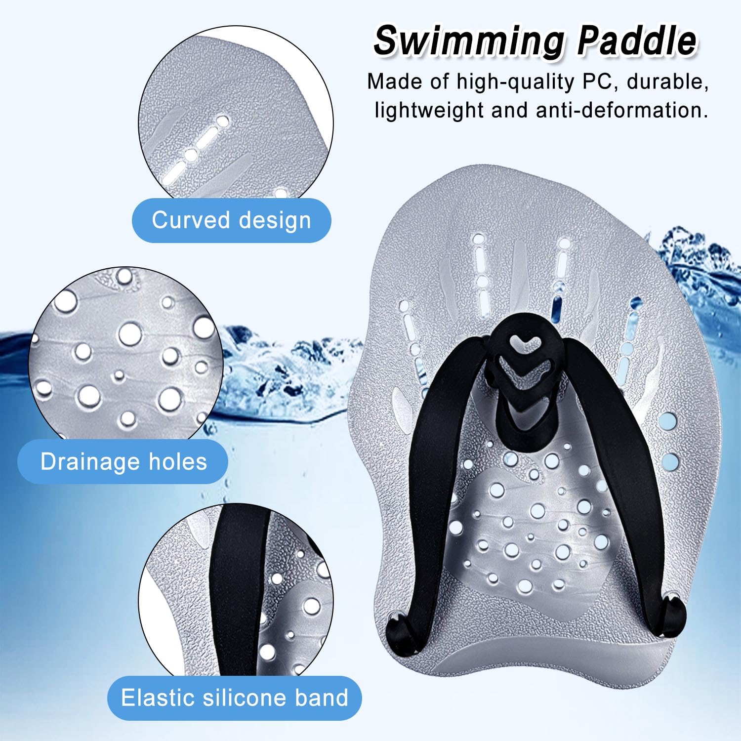 2 Paia Palette Nuoto Piscina, Palette Nuoto Regolabili per Adulti e Bambini, Strumenti di Allenamento per le Mani in Silicone, Unisex, ideale per gli Esercizi in Piscina