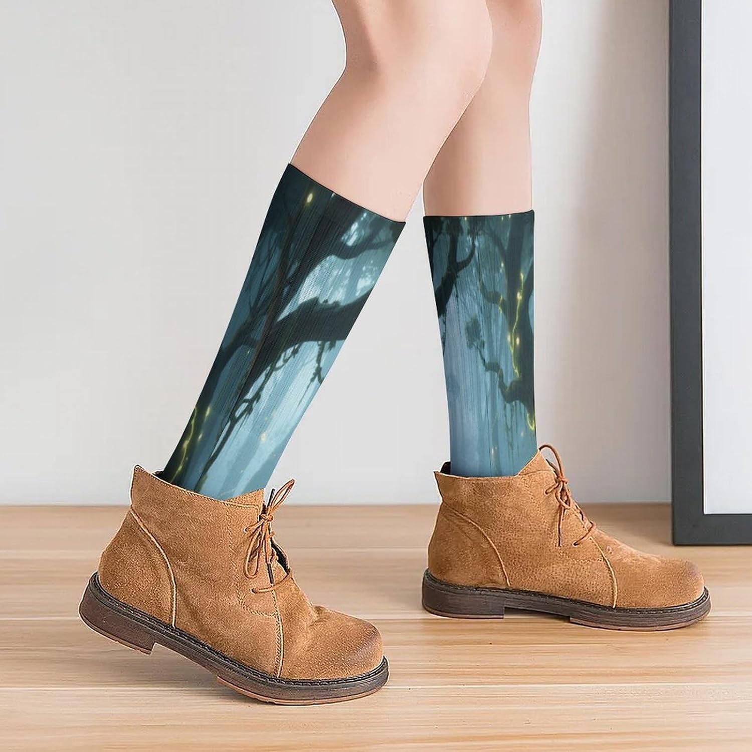 Elf Forest Crew Socks High Stocking Thermal Socks | Tube Socks-Breathable-Moisture-Soft-wicking for Hospital Pilates Yoga for women men Grippy for office and daily walking