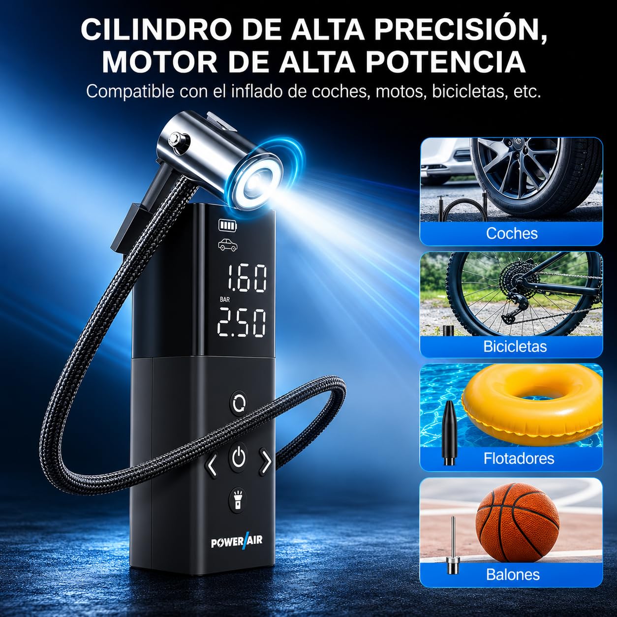 PowerAir Compresor de Aire Portátil 150 PSI con Pantalla Digital