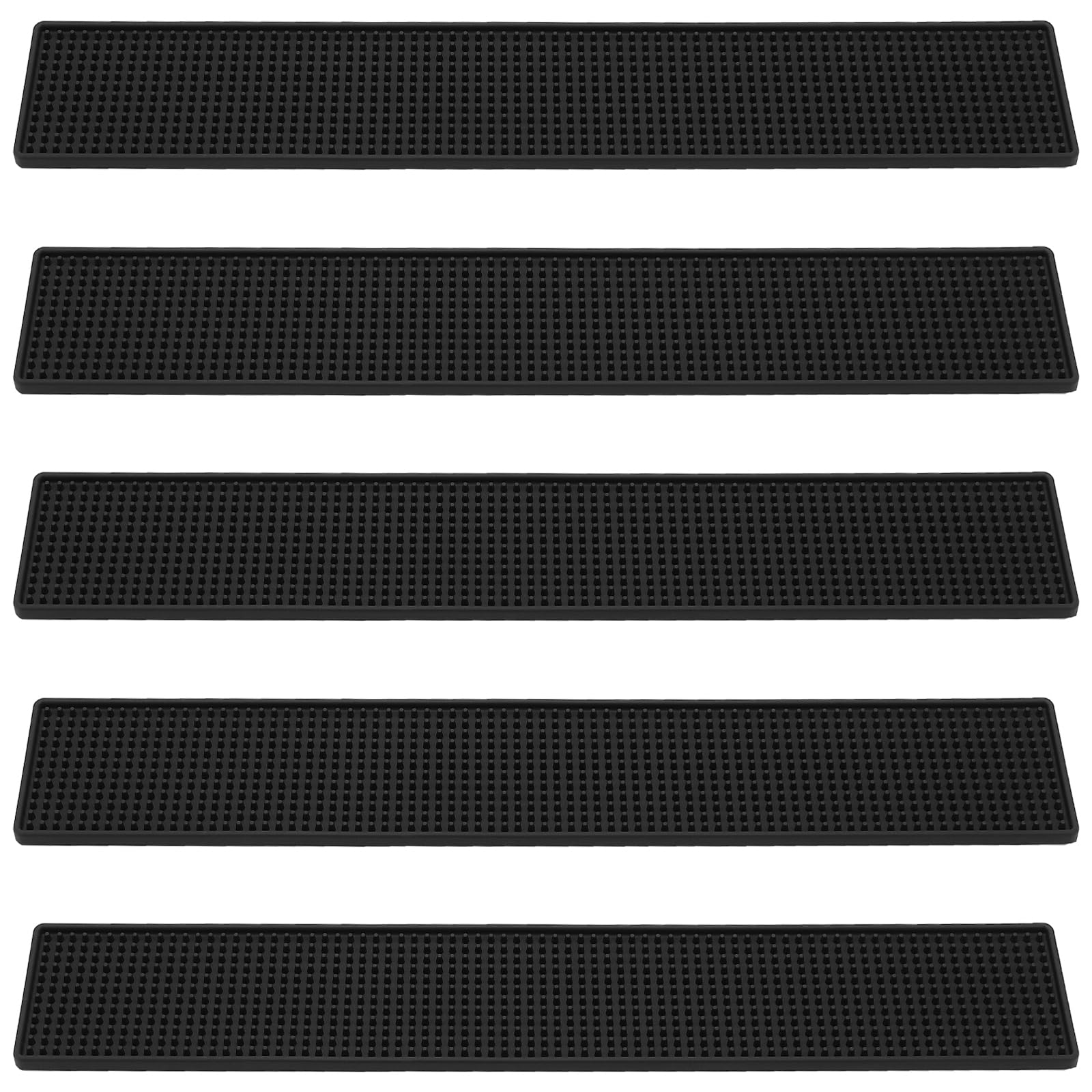 FUNSUEI 5 PCS 4 x 24 Inch Black Rubber Bar Mats, Rubber Bar Service Spill Mat, Non Slip Bar Top Mat, PVC Bar Mixing Drink Pad for Home Kitchen, Pubs,