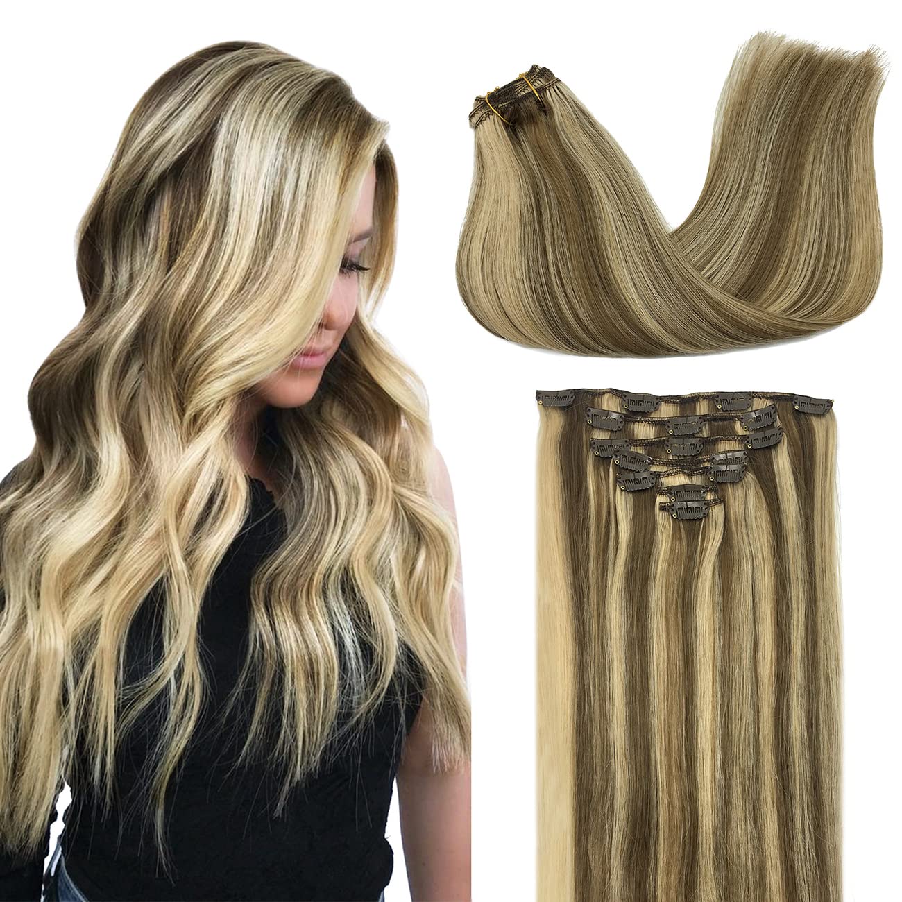 DOORES Clip in Hair Extensions, Ombre Medium Brown