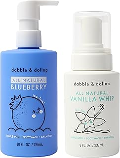Dabble & Dollop Blueberry + Vanilla Body Wash & Shampoo – 3-in-1 Natural Bubble Bath for Kids, No Parabens or Sulfates, Vegan, Gluten-Free, Tear-Free (2-Pack)