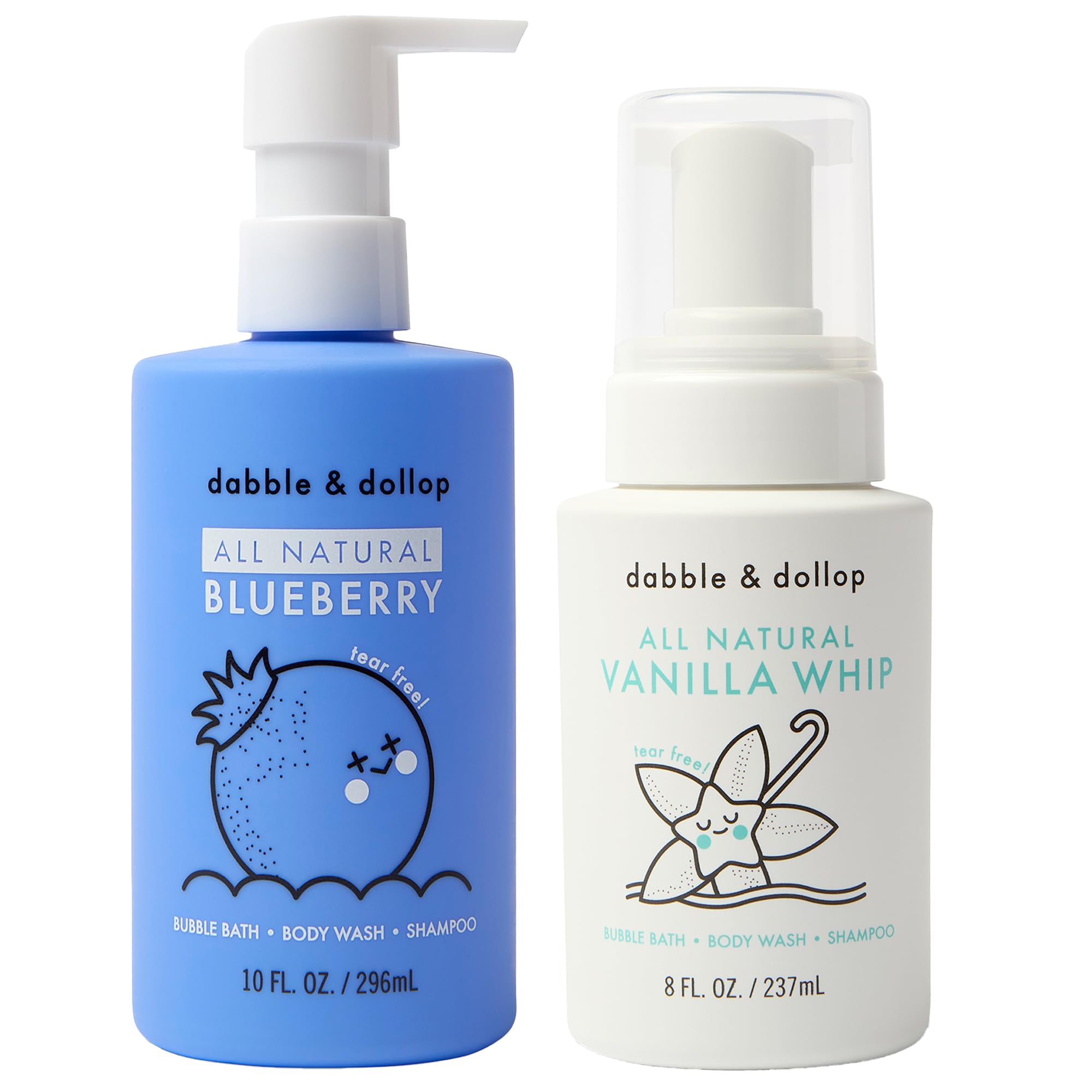 Dabble & Dollop Blueberry + Vanilla Body Wash & Shampoo – 3-in-1 Natural Bubble Bath for Kids, No Parabens or Sulfates, Vegan, Gluten-Free, Tear-Free
