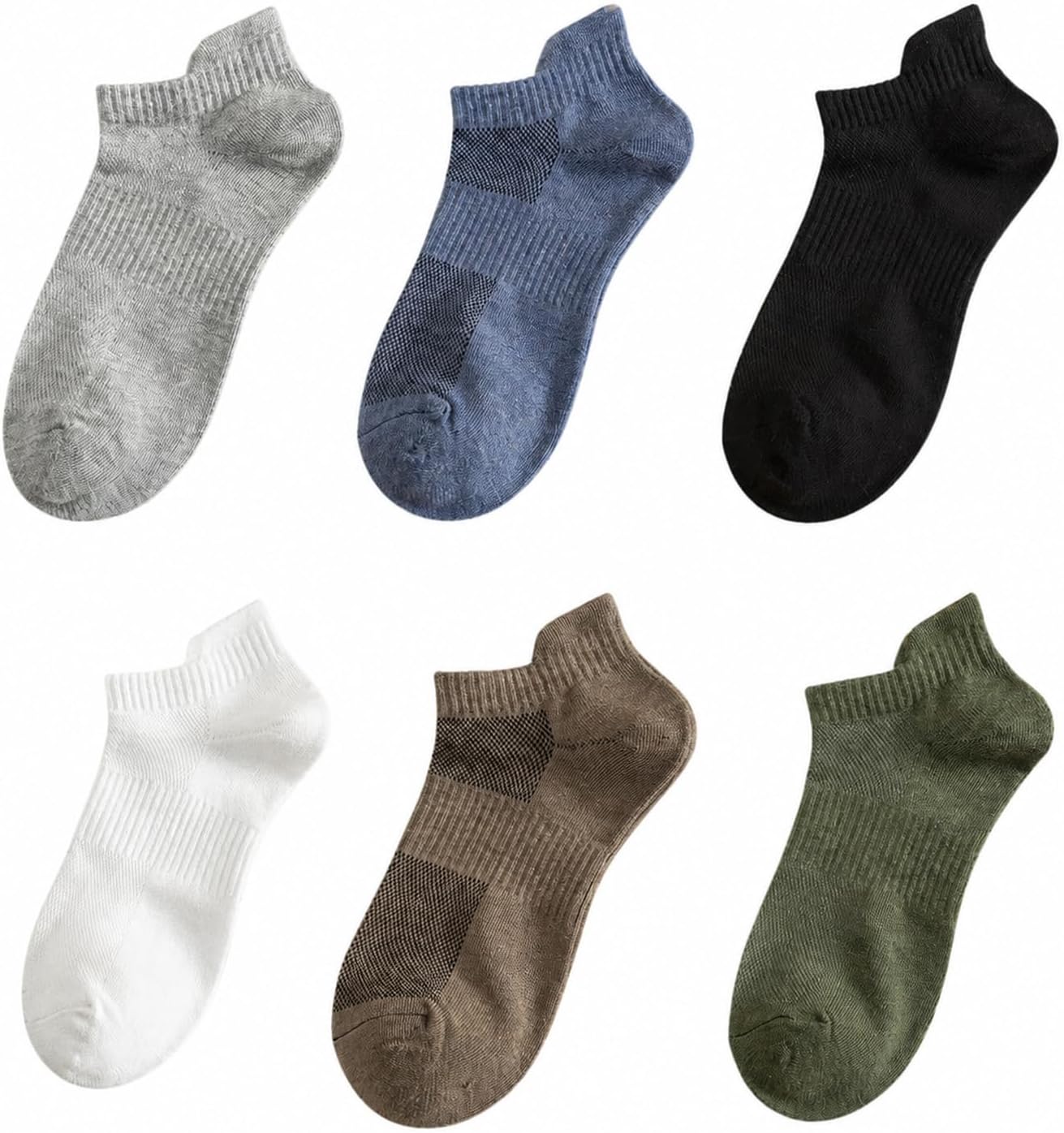 6 Pairs Ankle Socks No Show Sock Low-Cut Athletic Men Women Cotton Socks