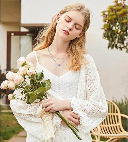 Miniatura 4 de Sterling Sliver Layered Necklaces for Women, Minimalism Long TripleOpal Double Choker Pendant Necklace for Girl Women, Multilayer Circle Necklace