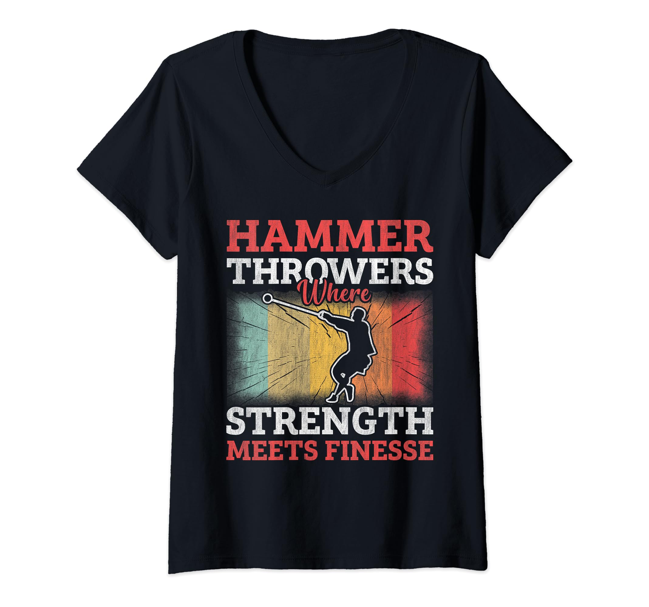 Track And Field Gifts & Hammer Throwing ShirtsWomens Where Strength Meets Finesse - Funny Retro Hammer Thrower V-Neck T-Shirt