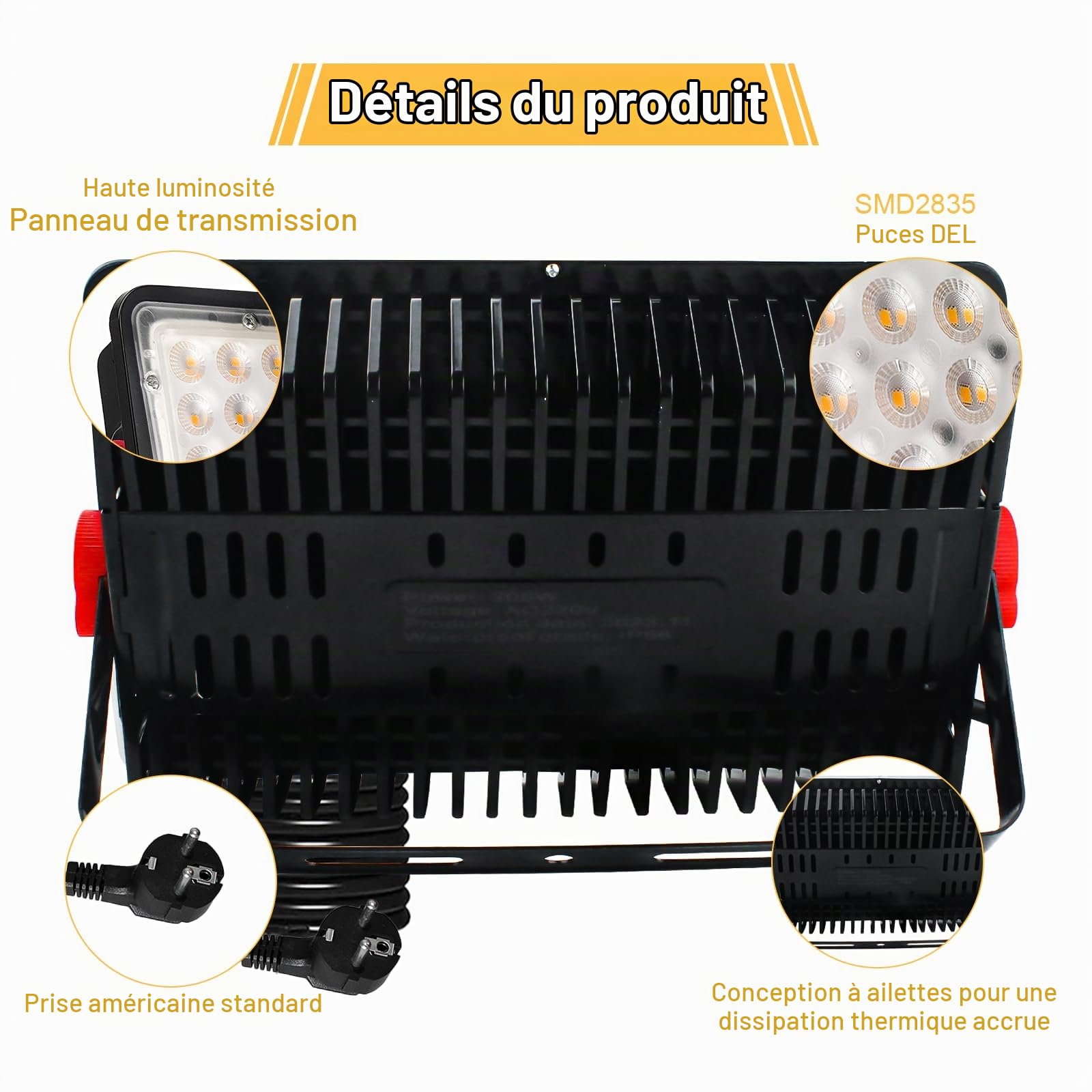 Projecteur LED Exterieur 200W, 2 PCS 20000LM Projecteurs Extérieur Led IP66 Etanche Spot led extérieur 3000K Blanc Chaud Lampe LED exterieur Pour Jardin Terrasse Cour Garage Stades