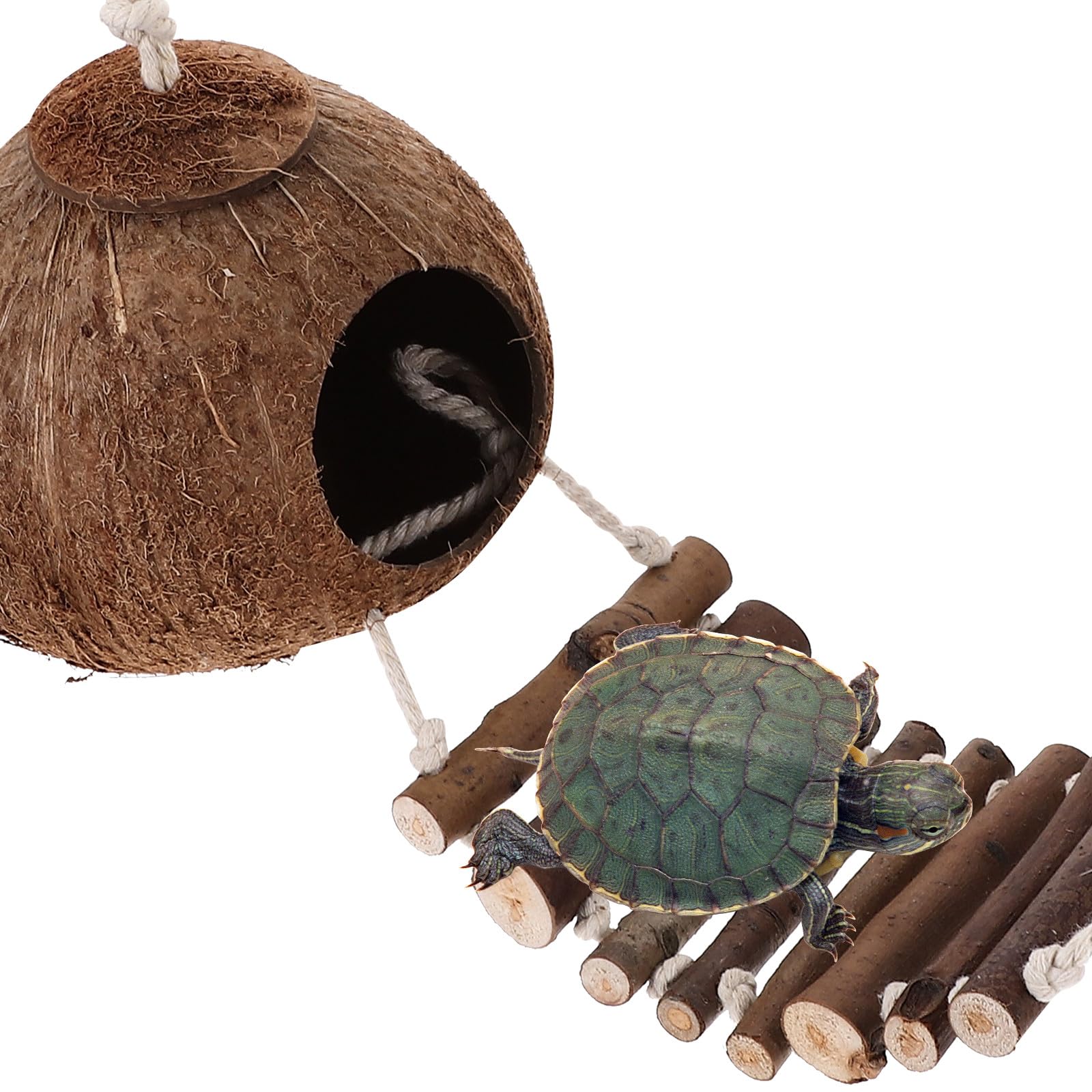 HEMOTON Refugio para Cangrejo Ermitaño de Madera Natural con Escalera, Escondite Rústico para Terrarios, Accesorio Decorativo para Reptiles, Suministros para Hábitat de Crustáceos
