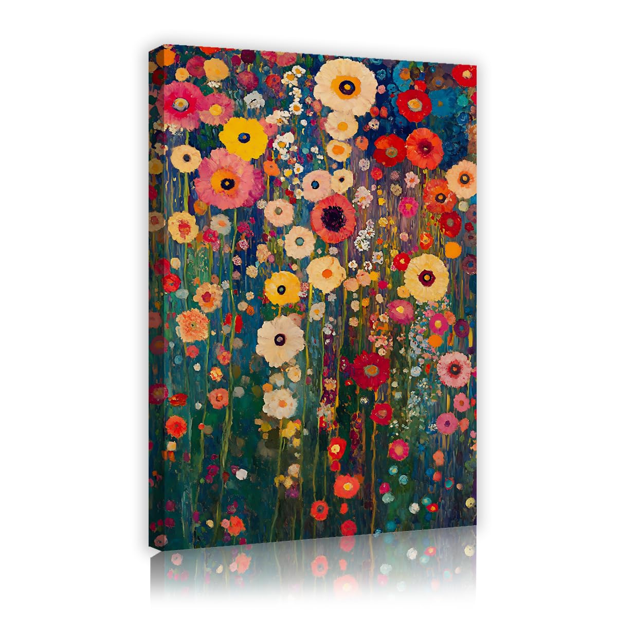 Via Vela Fbh01 Gustav Klimt Flower Garden Canvas Wall Art Colorful Floral Meadow Painting Vibrant Impressionism Symbolism Artwork For Living Room Bedroom Home Office Decor 80X120cm