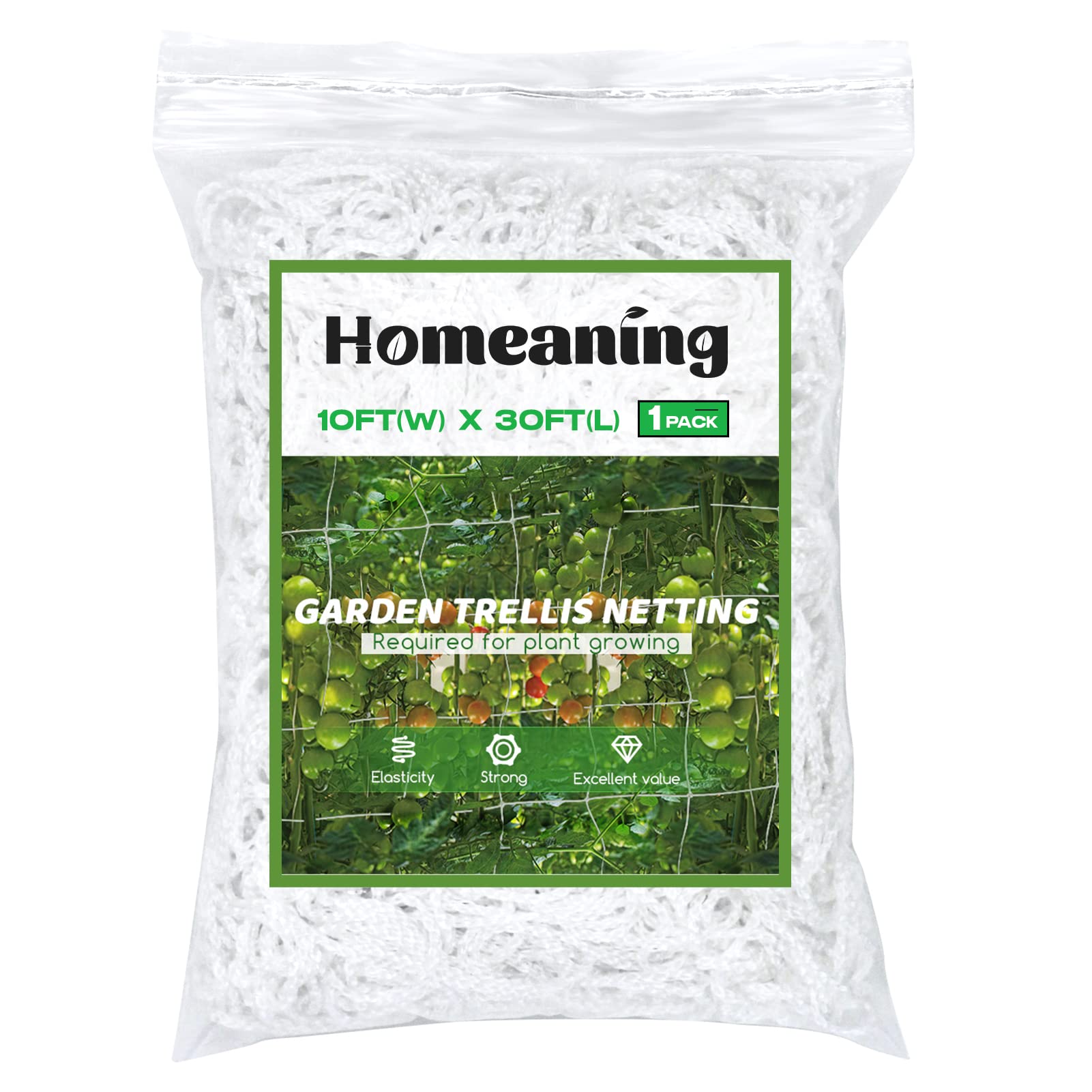 HOMEANING 10 x 30 ft, 1 Pack Garden Trellis Netting, Heavy-Duty Polyester Grow Net, Plant Netting for Climbing Plants Outdoor, Vegetables, Fruits, and