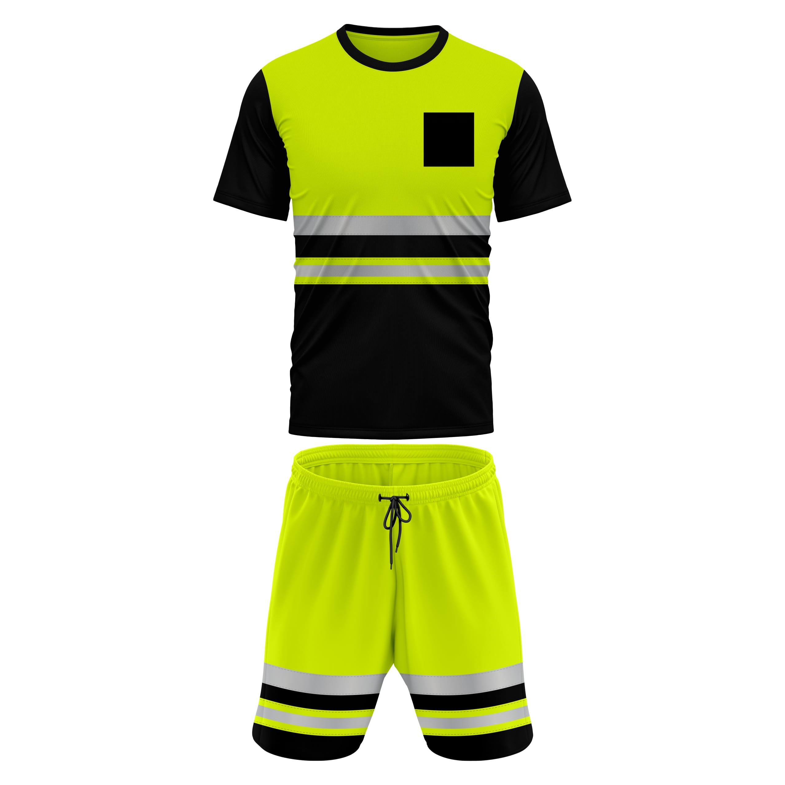 mymixtrendz Survêtement réfléchissant haute visibilité à manches courtes pour homme avec cordon de serrage et poches latérales sur la poitrine sur le devant - 2 pièces S/2XL