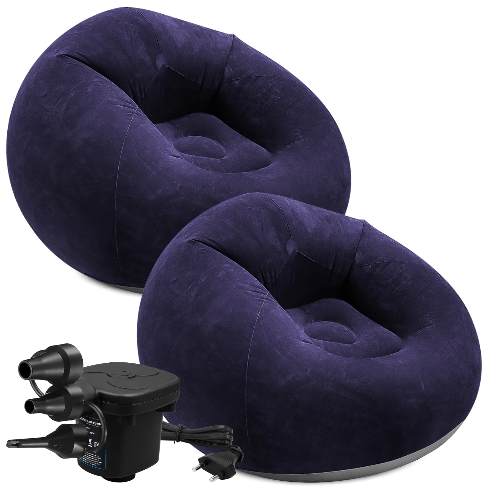 Lot de 2 Chaises Gonflables Pliables Confortables – Fauteuils Gonflables Portables pour Salon, Chambre, Lecture, Camping ou Détente (Bleu Foncé)