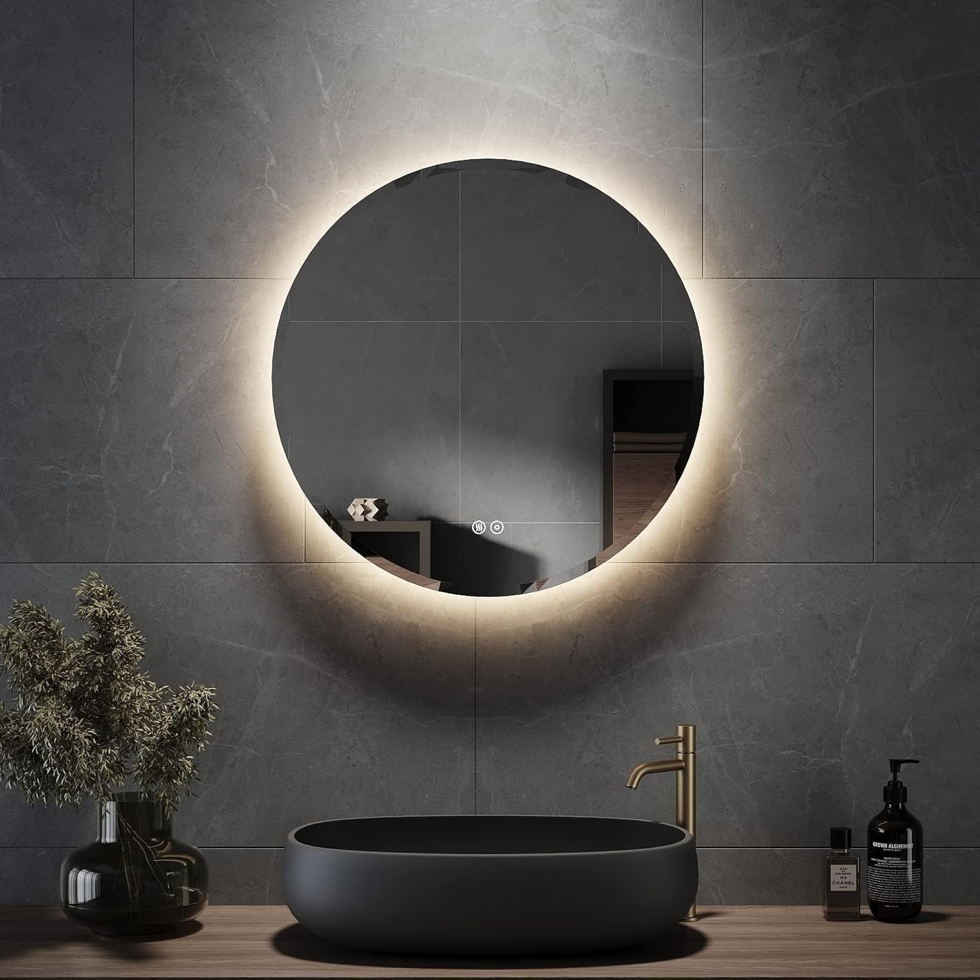 Round LED Bathroom Mirror, 60 cm Dimmable Touch Sensor
