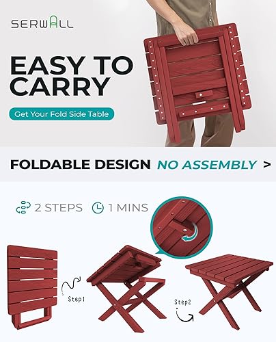 Miniatura 5 de SERWALL Mesa auxiliar plegable Adirondack, mesa pequeña de polietileno de alta densidad para exteriores, no requiere montaje, mesa auxiliar para