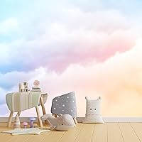 Vista 1 de Papel tapiz de nube rosa para dormitorio, sala de estar, habitación de los niños, papel tapiz colorido arcoíris (no se pega ni se pega)