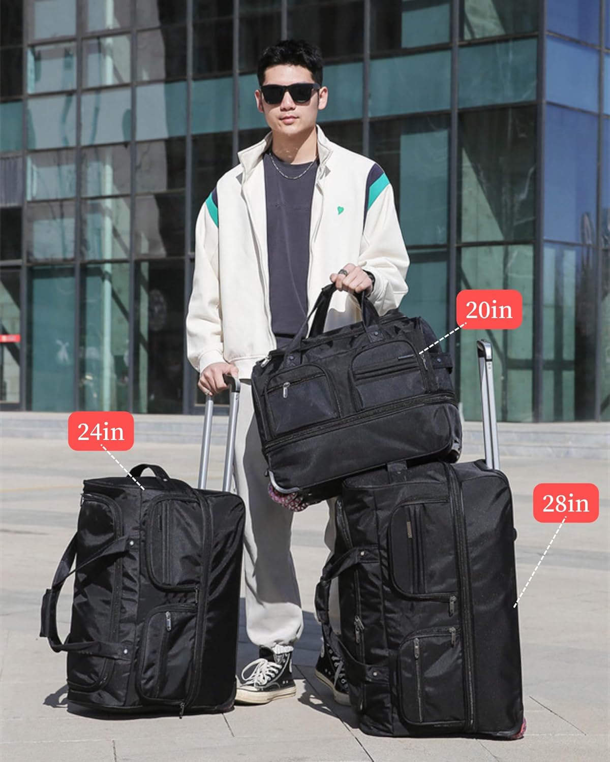 Expandable Rolling Duffle Bag with Wheels, 28" Foldable Carry On Luggage Suitcases, Water-Resistant Travel Duffle Bag Carry On Suitcase Weekend Bag for Women Men - Image 3