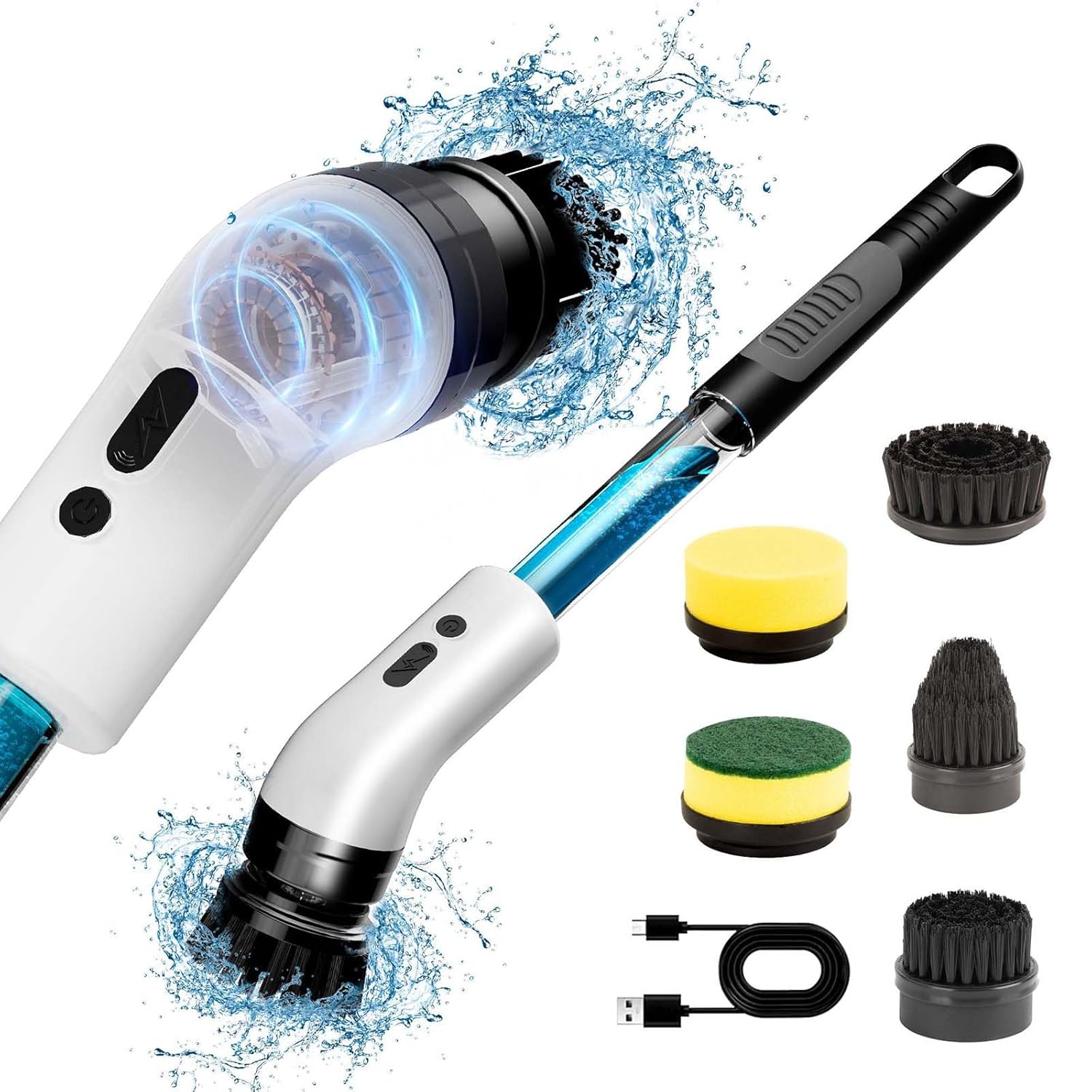 Electric Spin Scrubber Self Rotating Cleaning Brush Replaceable with 5 Brush Heads Power Scrubber with 2 Adjustable Speeds