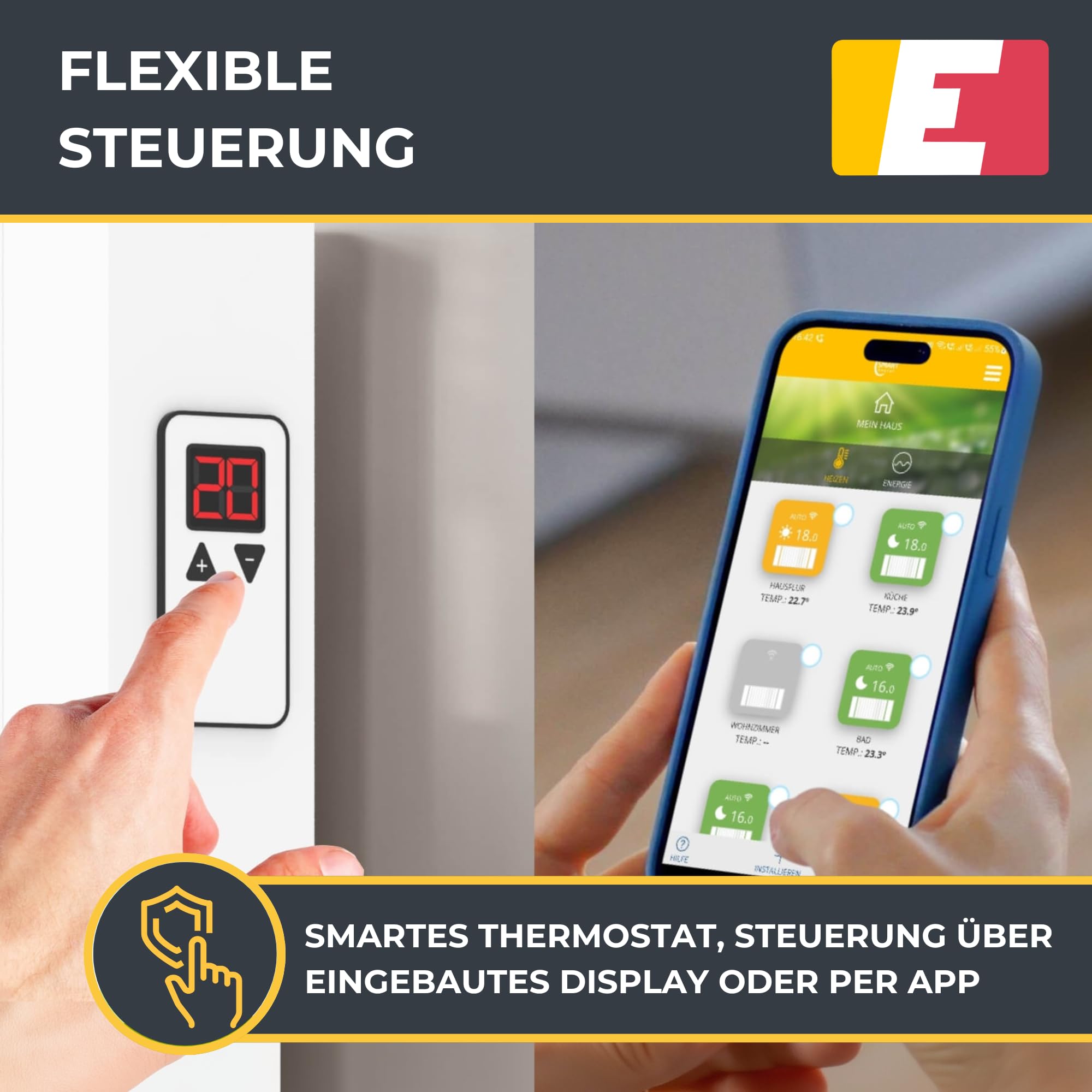 Areo Direct Base 800 W Elektroheizung – Elektrische Flächenspeicherheizung mit Schamottkern – Digitale Thermostatsteuerung mit App – WLAN-fähiger Heizkörper zur Wandmontage