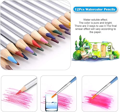 Miniatura 3 de AGPTEK Juego de 53 suministros de dibujo, lápices de arte y lápices de acuarela con estuche de lona para artistas y estudiantes