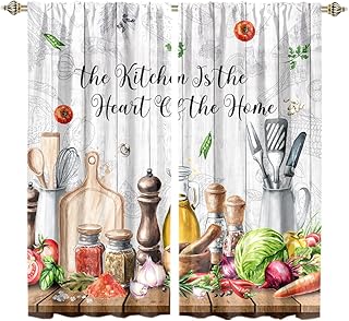 Farmhouse Modern Chef Bedroom Curtains, Watercolor Farm Wood Board Cookware Seasoning Theme Window Blackout Drapes 2pcs,Each 21Wx45L(Blackout)
